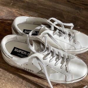 Golden Goose Women's Super-Star with silver heel tab and metal stud lettering